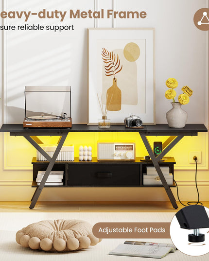 Giantex Black TV Stand with Power Outlets for 65" TVs 3-Tier Entertainment Center