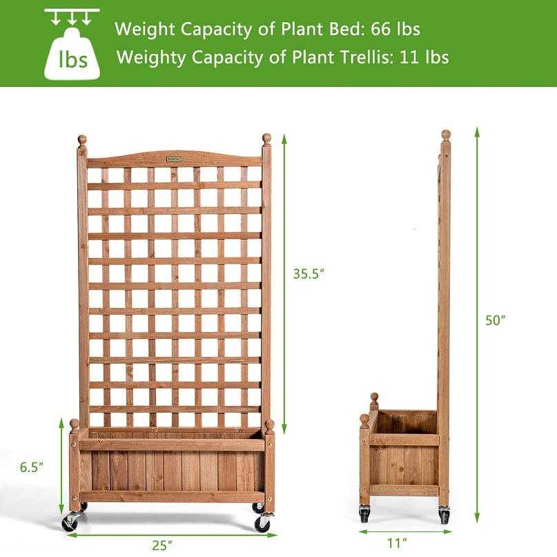 Giantex Mobile Plant Raised Bed with Lattice Trellis and Wheels