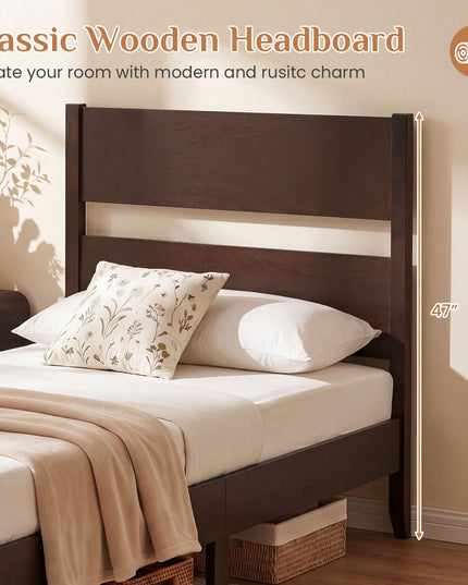 GIANTEX Twin/Full/Queen Size Wooden Bed Frame with Slatted Headboard