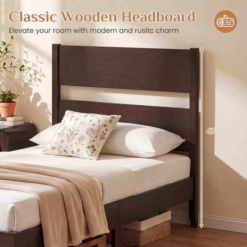GIANTEX Twin/Full/Queen Size Wooden Bed Frame with Slatted Headboard