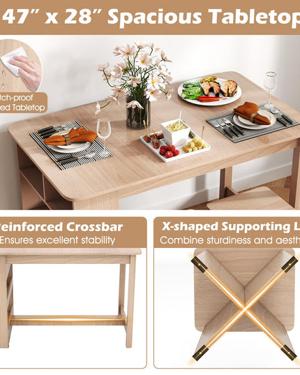 Giantex Kitchen Table Set for 4 with Side Storage Shelf