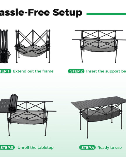 Giantex Folding Camping Table w/Aluminum Roll-up Tabletop & Mesh Basket