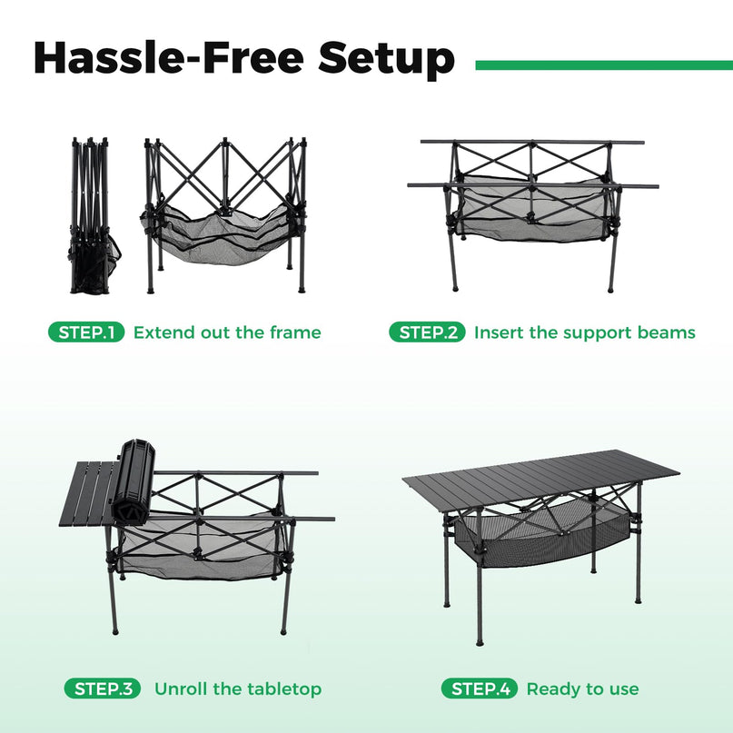 Giantex Folding Camping Table w/Aluminum Roll-up Tabletop & Mesh Basket