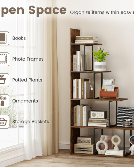 Giantex 62" Tall Ladder Corner Bookcase | Stable Metal Support