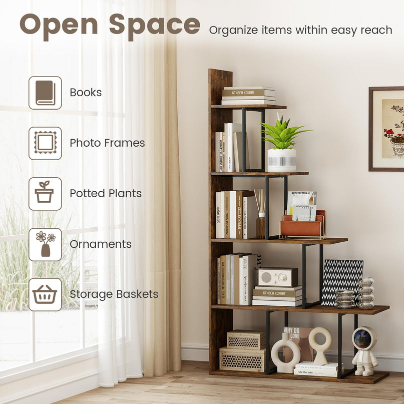Giantex 62" Tall Ladder Corner Bookcase | Stable Metal Support