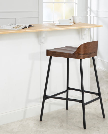 Bar Stool, 24.5-Inch Height Industrial Pub Stool with Backrest and Footrest, Metal Legs, Low-Back Breakfast