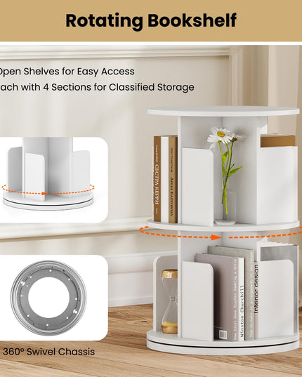Giantex 3 Tier Rotating Bookshelf for Living Room Bedroom