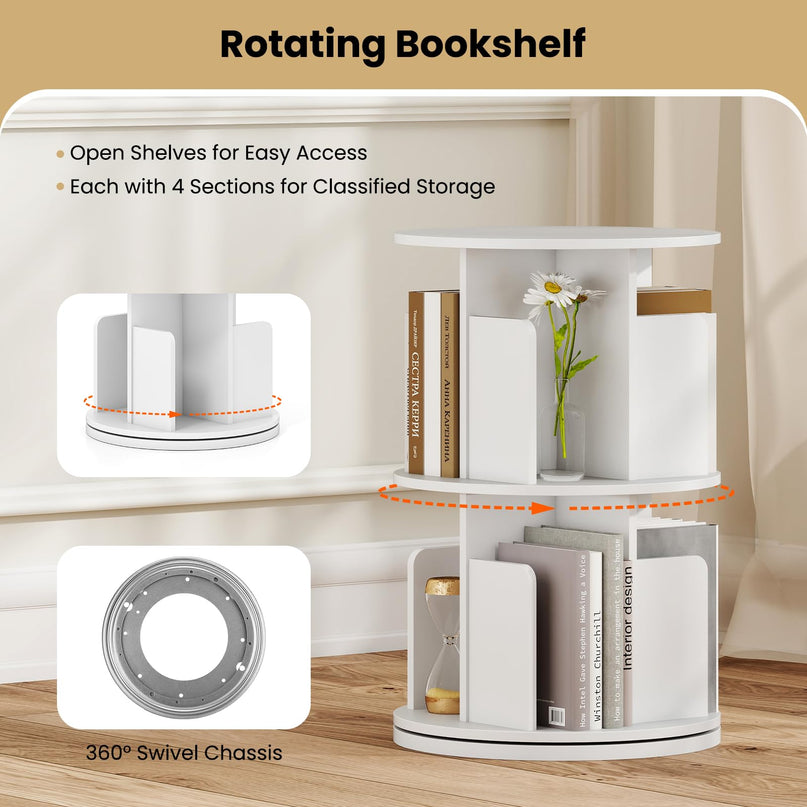 Giantex 3 Tier Rotating Bookshelf for Living Room Bedroom
