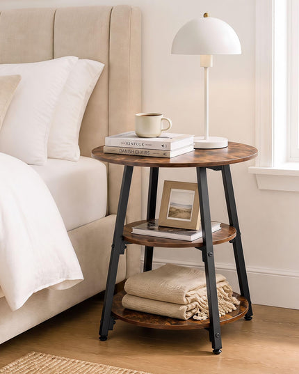 GIANTEX Round Industrial Side Table with Storage Shelves