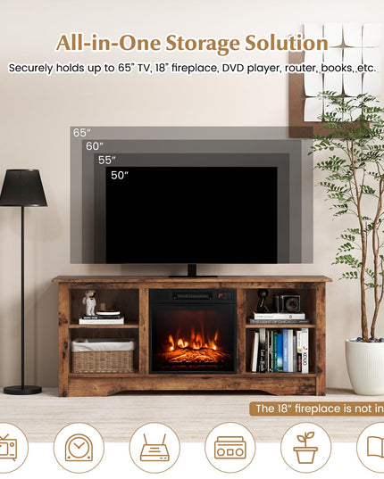 Giantex 58" TV Stand for Living Room 65" TV - Fireplace TV Cabinet for 18" Electric Fireplace (Not Included)
