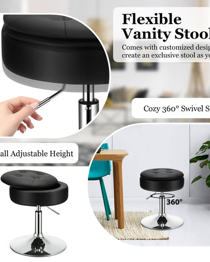 Giantex Adjustable Swivel Vanity Stool - 360° Swivel 20’’-26’’ Height Adjustable Tufted Round Storage Ottoman