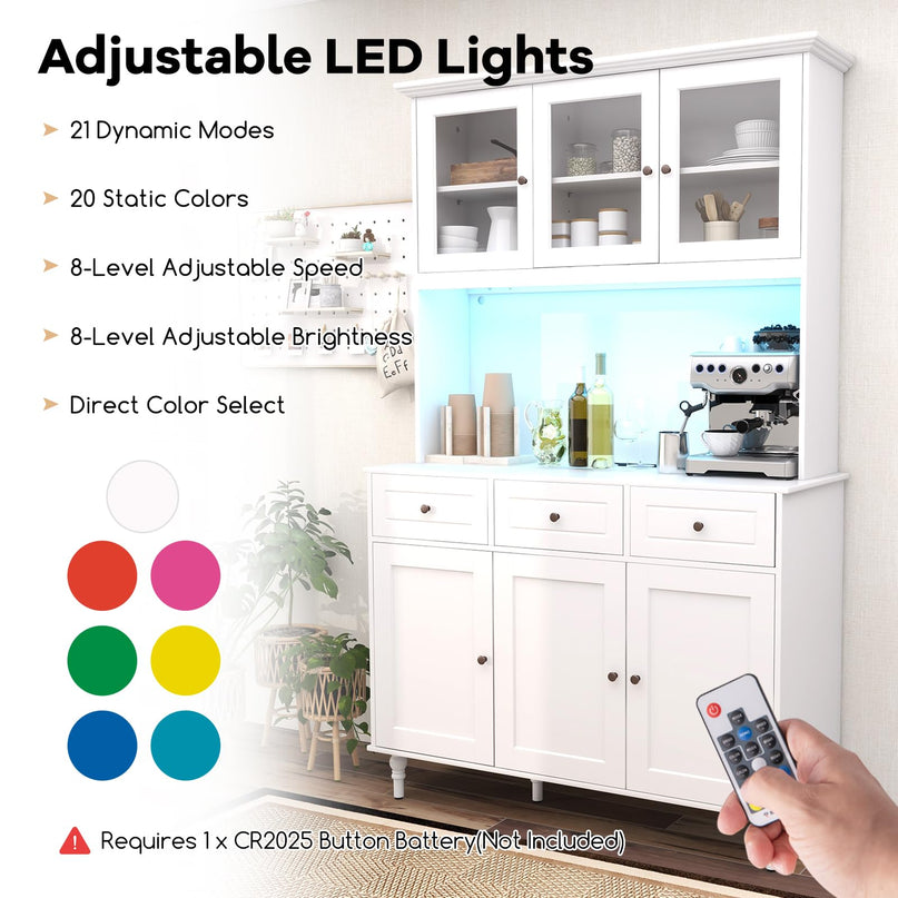 Giantex Pantry Cabinet, 77” Tall Buffet Cabinet with Hutch, LED Lights & Charging Station