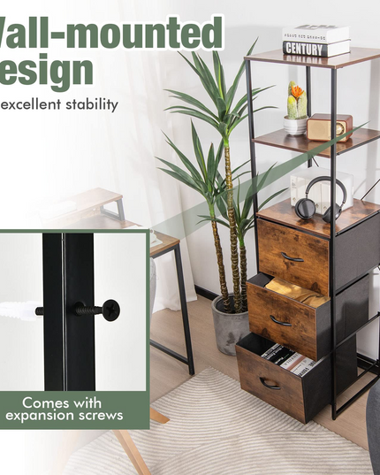 6 Tier Storage Cabinet, 61.5" Tall Storage Rack Storage Bookshelf w/Folding Drawers