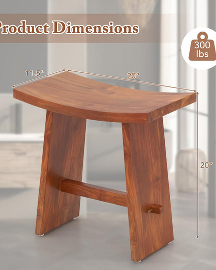 Giantex 20 Inch Teak Shower Bench Waterproof, Small Wood Shower Chair Seat w/Curved Seat