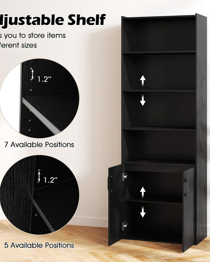 Giantex 70" Bookcase with 2 Doors Cabinet & Multipurpose Display Rack