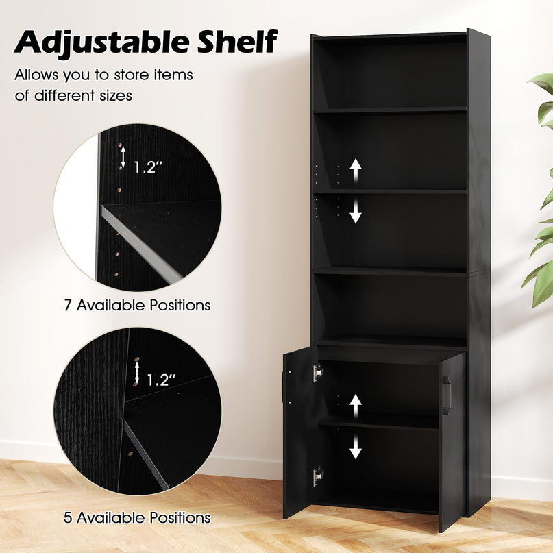 Giantex 70" Bookcase with 2 Doors Cabinet & Multipurpose Display Rack
