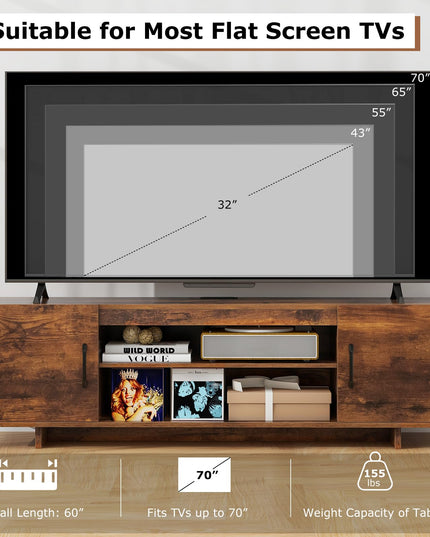 Giantex TV Stand with Power Outlet for TVs up to 70”, Entertainment Center w/ 2 Cable Holes, Open Shelves