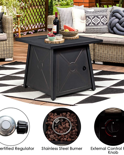 Giantex Gas Fire Table, 30 Inch Square Firepit Table 50,000BTU Fire Pits Tables w/ Waterproof Cover (Black)