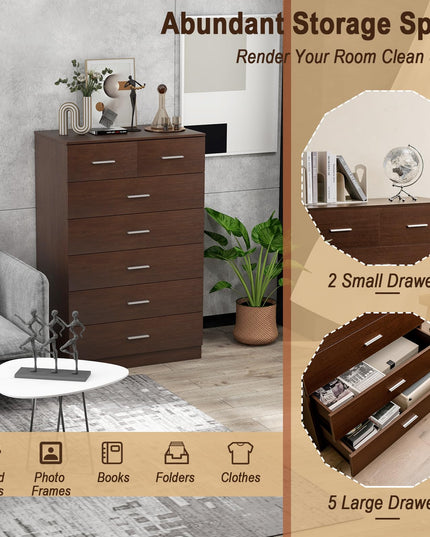 Giantex 7 Drawers Dresser for Bedroom - Wooden Chest of Drawers with Anti-toppling Device