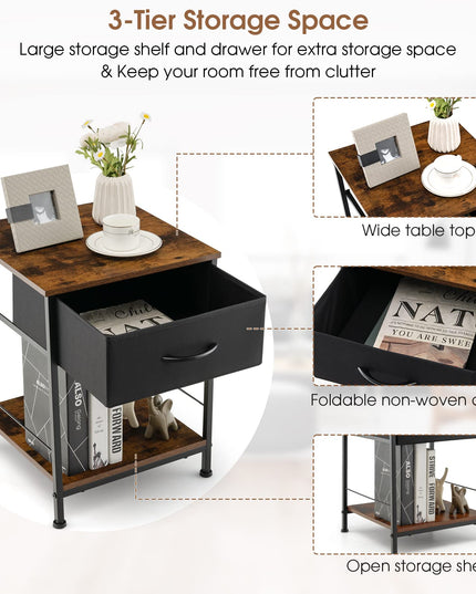 Giantex Nightstand, Bedside Table w/Removable Fabric Drawers and Open Storage Shelf