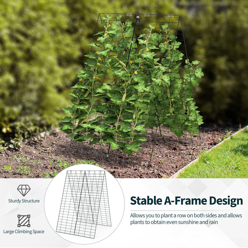 Treillis de Concombre Giantex à 4 Panneaux, Treillis de Jardin en Forme de A pour Plantes Grimpantes