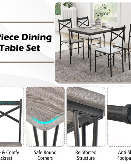 Giantex 5-Piece Dining Table Set, Modern Rectangular Dining Table & 4 Dining Chairs Set with Metal Frame