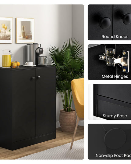 Giantex 2 Door Storage Base Cabinet - Freestanding Floor Cabinet with 3-Tier Shelf