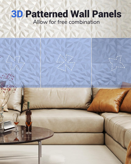 Giantex 20"x20" White PVC Decorative Wall Tiles with Diamond Pattern | 20/40 Pack 3D Wall Panels