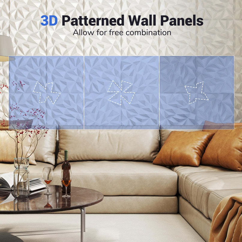 Giantex 20"x20" White PVC Decorative Wall Tiles with Diamond Pattern | 20/40 Pack 3D Wall Panels