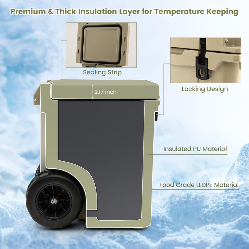Giantex Cooler with Wheels, 45 Quart Rolling Cooler with All Terrain Wheels