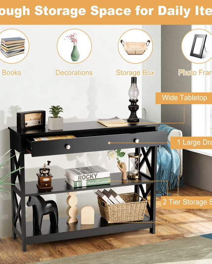 Giantex Console Table 3-Tier W/Drawer and Storage Shelves