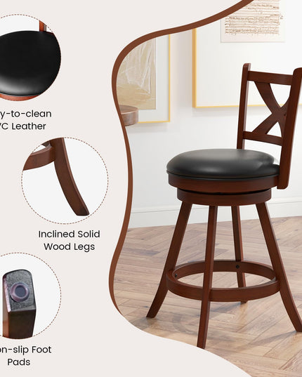Giantex Swivel Bar Stools Set of 2, Farmhouse Wooden Barstools with Back