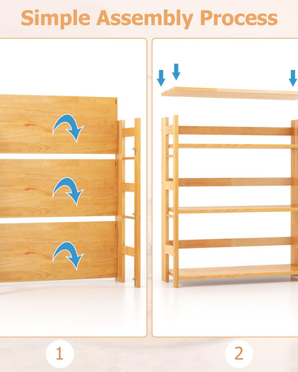 Giantex 4-Tier Bookshelf, 34.5" Floor Storage Shelf w/Rubber Wood Frame, Anti-Toppling Kits, Side Fences