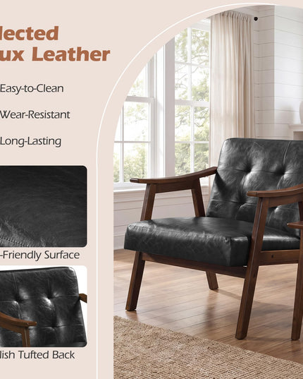 Faux Leather Accent Chair with Inclined Backrest (1/2)