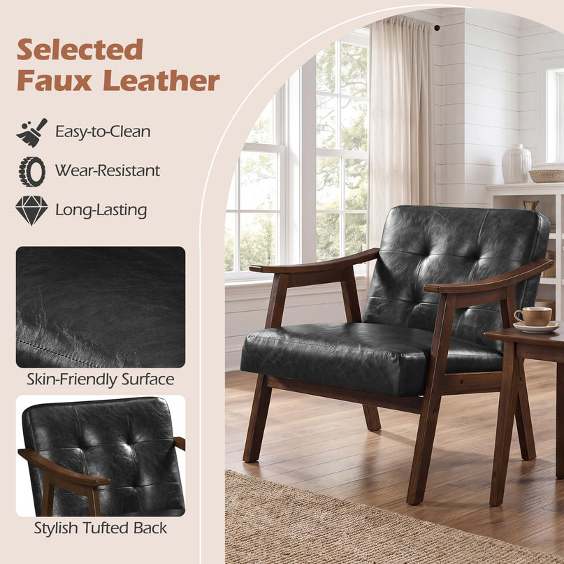 Faux Leather Accent Chair with Inclined Backrest (1/2)