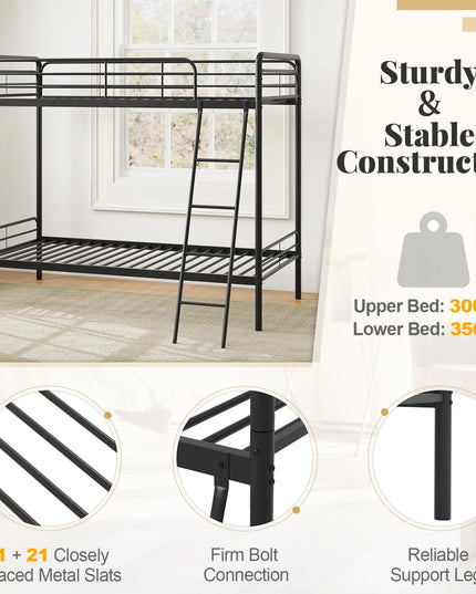 Giantex Metal Bunk Bed Twin Over Twin, Heavy Duty Twin Bunk Beds with Inclined Ladder & Safety Guardrails