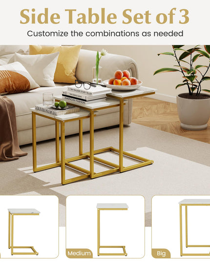 Giantex Nesting Coffee Table Set of 3 w/Faux Marble Tabletop & Heavy-Duty Metal Frame