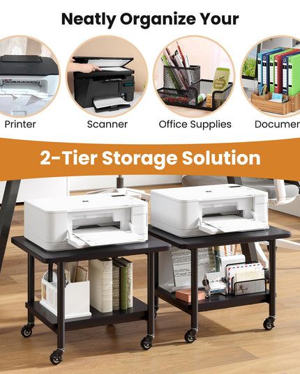 Giantex 2-Tier Under Desk Printer Stand with Storage Shelf & Lockable Wheels