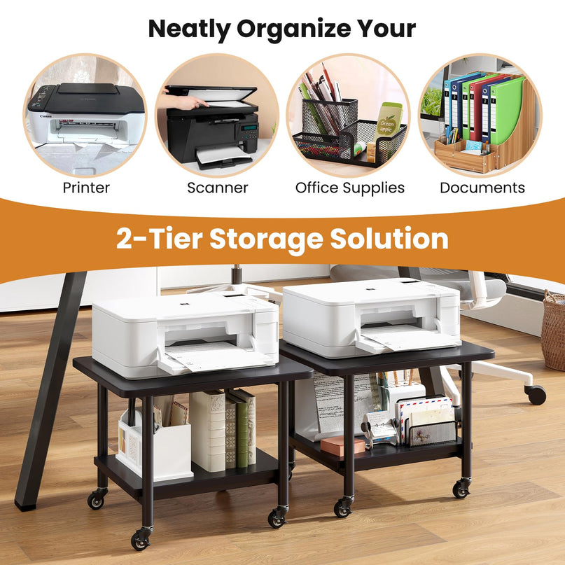 Giantex 2-Tier Under Desk Printer Stand with Storage Shelf & Lockable Wheels