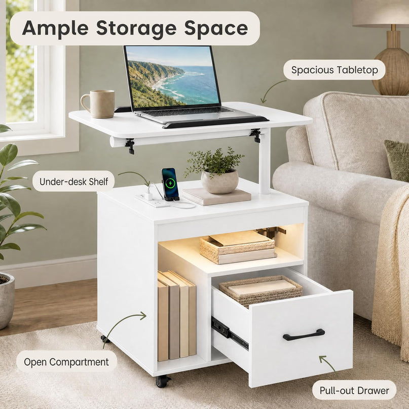 GIANTEX Rolling LED Nightstand with Charging Station (1/2)
