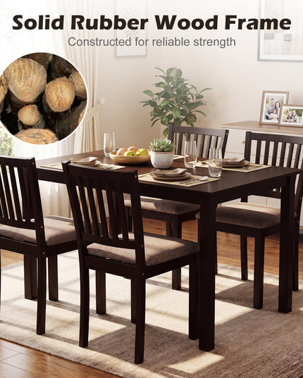 Giantex Rectangular Kitchen Table Set w/4 Upholstered Chairs & Solid Rubber Wood Frame