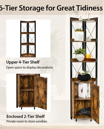 Giantex 4-Tier Corner Shelf with Cabinet - 71" Tall Free Standing Storage Shelves Rack Plant Stand