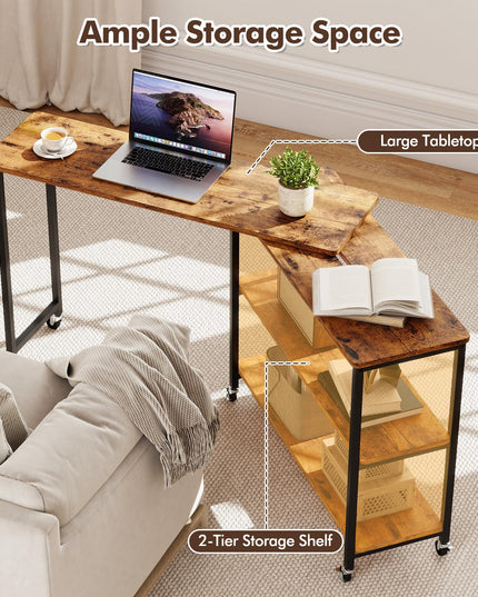 Giantex Patented Mobile End Table with 2-Tier Storage Shelves