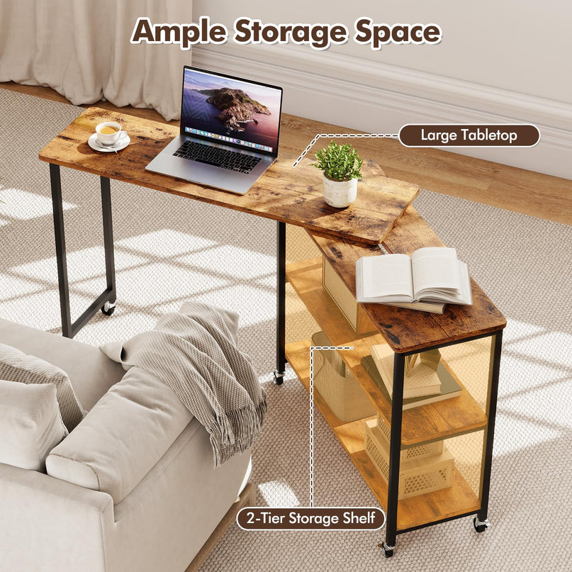 Giantex Patented Mobile End Table with 2-Tier Storage Shelves