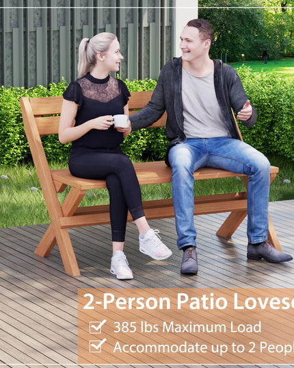 Giantex Wood Outdoor Bench Folding - 2-Person Patio Garden Bench with Solid Teak Wood Structure