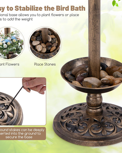 Giantex Bird Bath for Outside, 30 inch Solar Lighted Bird Bath and Feeder with Flower Planter