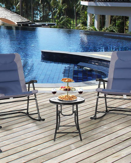 Giantex 3 PCS Folding Bistro Set Outdoor Patio Rocking Chairs Round Table Set 2 Rocking Chairs