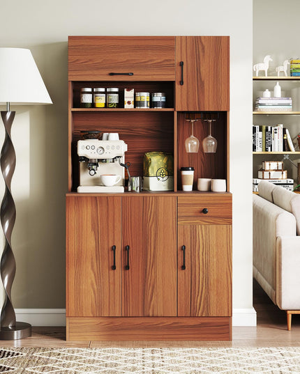Giantex 66" Kitchen Pantry Cabinet with Charging Station