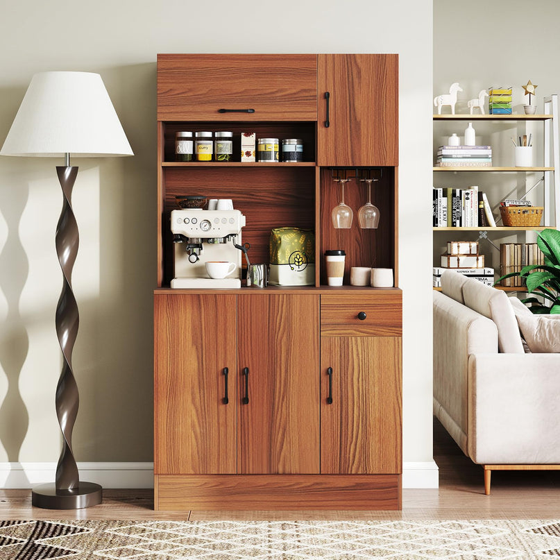 Giantex 66" Kitchen Pantry Cabinet with Charging Station