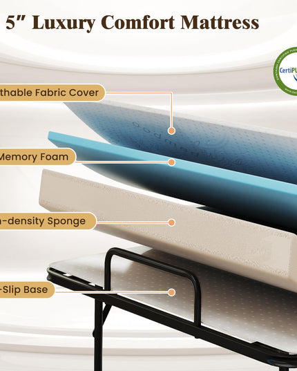 Cadre de lit pliant Giantex Twin avec matelas de 5 pouces et mousse à mémoire de forme (75" x 38")